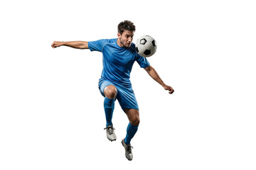 Dynamic Soccer Player Heading Ball Against Transperant Background