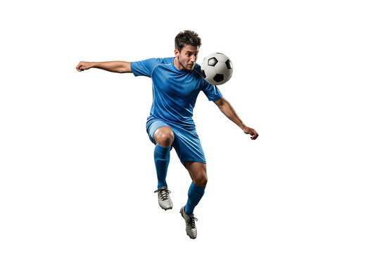 Dynamic Soccer Player Heading Ball Against Transperant Background