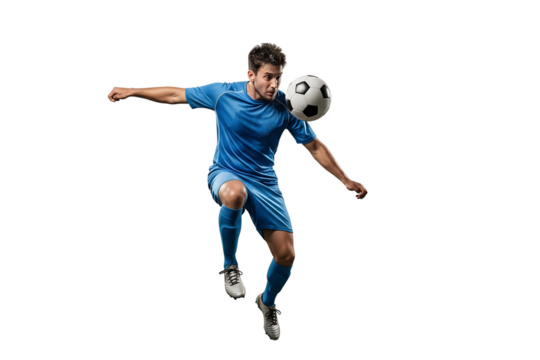 Dynamic Soccer Player Heading Ball Against Transperant Background