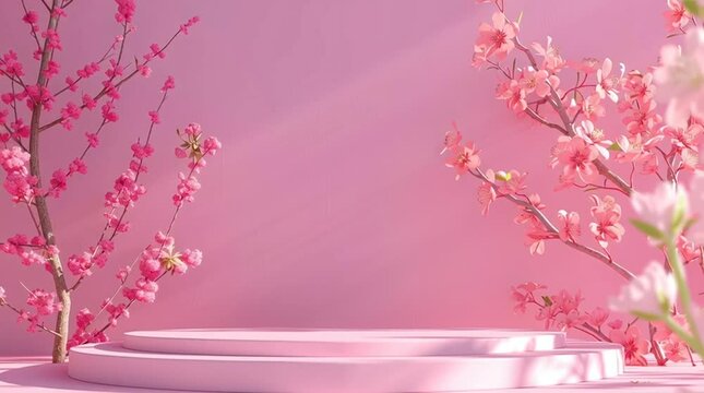 Fondo con podio para presentaci&oacute;n de productos, tono rosa
