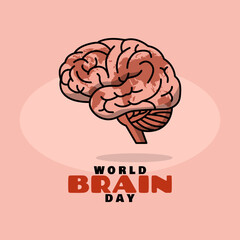 World Brain Day to celebrate on July 22nd. Illustration of brain with world map on pink background. Health event banner.
