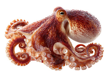 Close up of a vibrant red octopus with detailed tentacles.