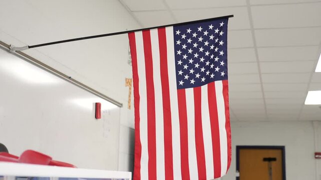 American flag displayed in classroom setting