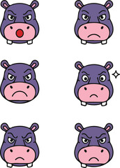 Cute Hippo Emojis: Six Expressions for Digital Communication