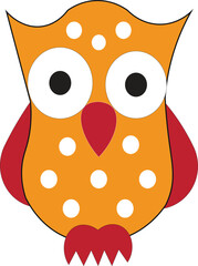 Cartoon Orange Owl with White Polka Dots, Cute Vector Illustration