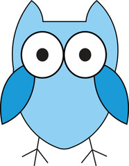 Cute Blue Cartoon Owl with Big Eyes, Vector Clipart Illustration