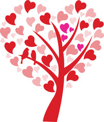 Romantic Heart Tree Illustration with Love Birds,  Valentine's Day Design