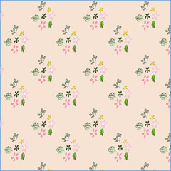 Floral pattern of small flowers and leaves for fabric