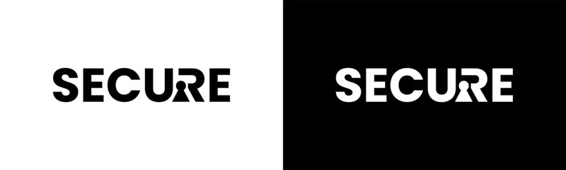 Secure Logo design. Modern wordmark Secure with keyhole logo design. In black and white version vector illustration.