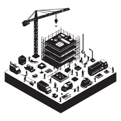 Isometric Construction Site Vector Elements - Building Project & Engineering Tools