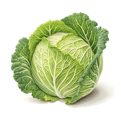 Obraz premium A fresh Cabbage is centrally displayed on a pure white background.