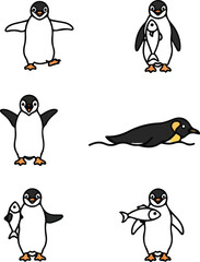Charming Penguin Illustrations: Six Poses of Antarctic Birds for Design Projects