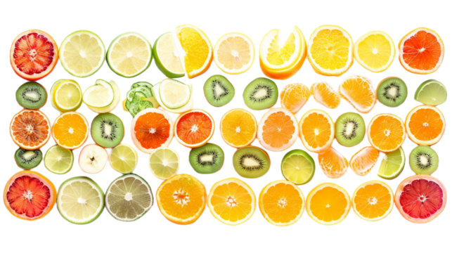 Artistic Arrangement of Fruit in Symmetrical Form on the Transparent Background