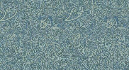 Elegant Blue and Beige Paisley Pattern Seamless Texture