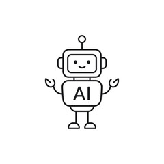 笑顔のAIロボットのラインアイコン｜Line Icon of a Smiling AI Robot