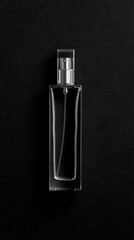 Empty perfume bottle on black background