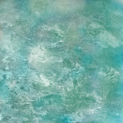 Obraz premium Soft aqua and teal abstract textured background with painterly strokes, subtle grunge, and dreamy watercolor effect. Ideal for digital art, invitations, overlays, and creative design projects.