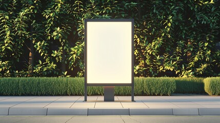 minimalist sandwich board with a crisp, white blank screen, standing on a clean, modern sidewalk