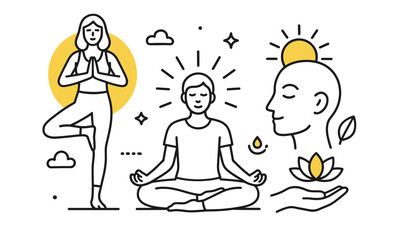 Mindfulness meditation: yoga practice and inner peace symbols