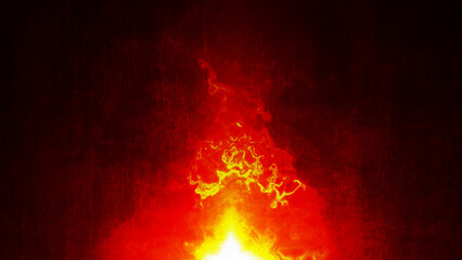 Fiery red-orange flames unfold vividly against a dramatic dark grunge background, capturing the power of the fire element. Vector illustration