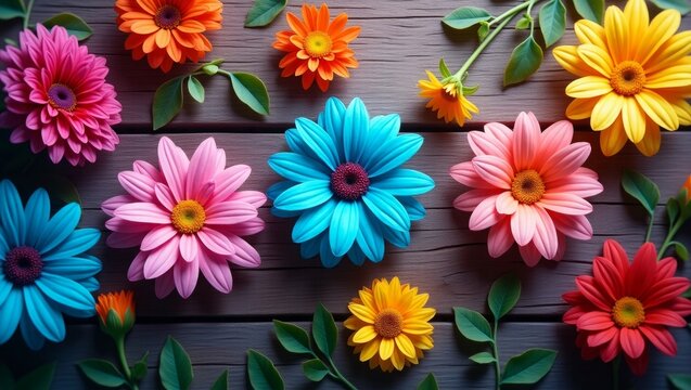 Colorful Gerbera Daisies on Dark Wood Background gerbera daisy
