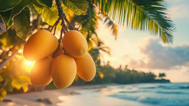 mango on branch in konkan coast sunset video