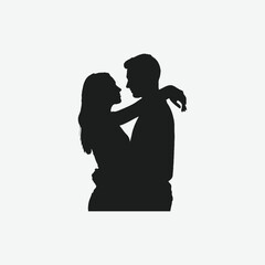 Black and white silhouette of a loving couple embracing. Minimalist, romantic design symbolizing intimacy, affection, and emotional connection. Perfect for love-themed projects.