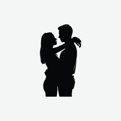Black and white silhouette of a loving couple embracing. Minimalist, romantic design symbolizing intimacy, affection, and emotional connection. Perfect for love-themed projects.