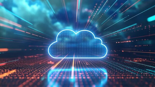 Cloud computing technology offers scalable flexible and secure internetbased data storage solutions. Concept Cloud Computing, Data Storage, Internet-Based, Scalability, Security - Powered by Adobe