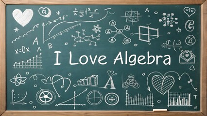 I Love Algebra Chalkboard Math Symbols and Equations Graphic