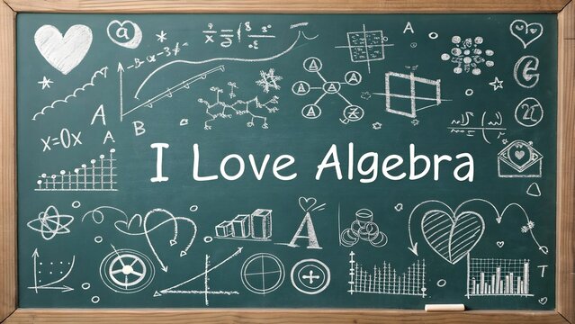 I Love Algebra Chalkboard Math Symbols and Equations Graphic
