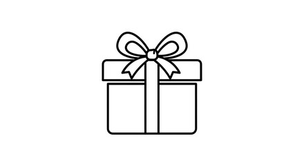Simple Gift Box Drawing with Bow Outline on White Background