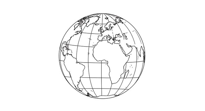 World Globe Outline Graphic Showing Continents and Grid Lines
