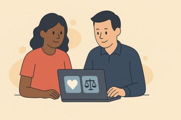Diverse Individuals Collaborating on Technology for Justice and Compassion in Modern Society