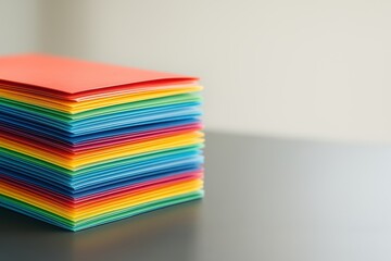Vibrant Stack of Colorful Paper Sheets on a Table Ideal for Creative Projects and Crafts