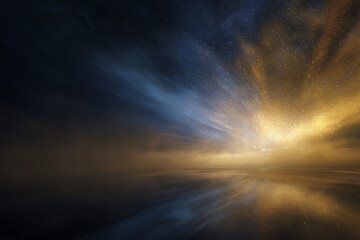 A stunning view of a starry sky with colorful clouds mirrored in tranquil waters during early morning