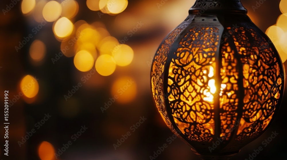 Poster illuminating serenity a closeup of an intricate lantern casting a soft glow in an enchanting setting