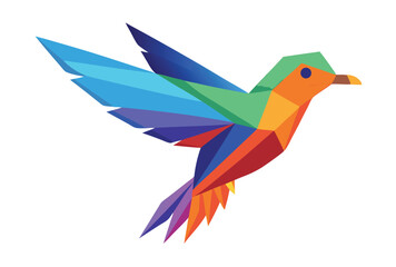 Fototapeta premium Colorful Bird Flying Low Poly Vector Illustration in Geometric Polygonal Style Icon