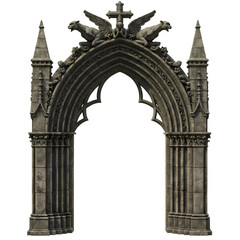 Gothic Archway 3D Render of Ornate Stone Gateway on transparent background