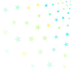 A gradient of pastel-colored stars scattered across a white background, fading from large to small in a whimsical pattern.