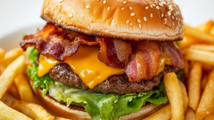Indulging in a greasy burger delight fast food joint food photography casual dining close-up shot mouthwatering melted cheese