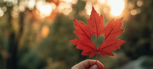 The Heart-Shaped Red Leaf Capturing Autumn's Embrace at Sunset