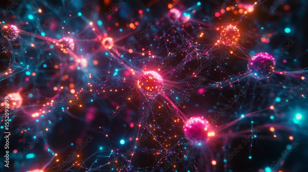 Poster exploring a conceptual digital network of interconnected graphs in the virtual environment with a fu