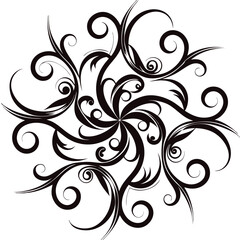An abstract floral vector design, featuring ornate swirls, leaves, and a vintage black silhouette pattern, perfect for decorative elements and illustrations