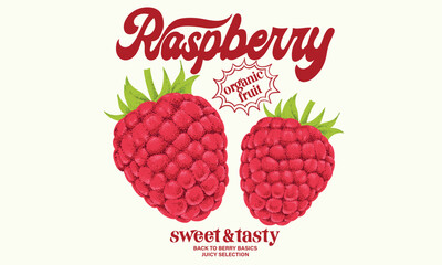 Fototapeta na wymiar Raspberry fruit artwork. Organic food artwork for for t-shirt. Organic farm poster design. Raspberry art. Fresh Raspberry fruit print. Nature fruit club print design. 