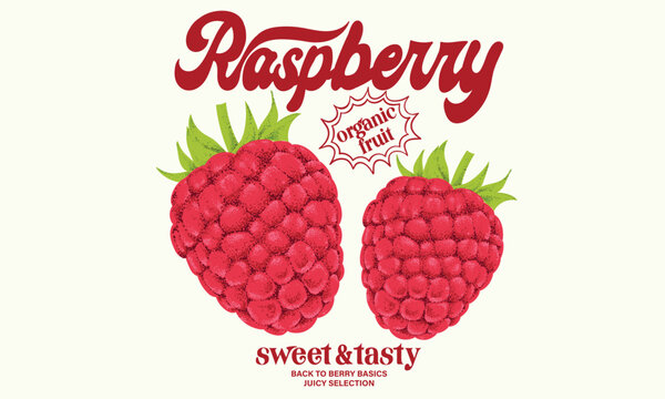 Raspberry fruit artwork. Organic food artwork for for t-shirt. Organic farm poster design. Raspberry art. Fresh Raspberry fruit print. Nature fruit club print design.	