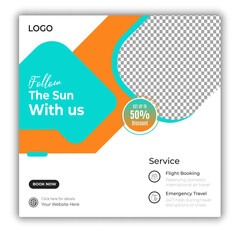 Travel and tour social media posts and web banner square design template