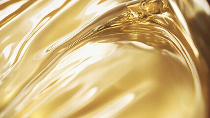 Golden liquid flowing smoothly creates abstract shapes, with its viscous nature and reflective surface capturing light and creating mesmerizing patterns - Powered by Adobe