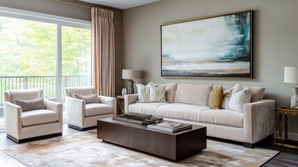 Creating a cozy atmosphere in a warm taupe living room with soft sea accents