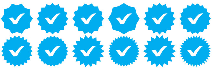 Verified badge profile set. Verified badge. Valid. Social media account verification icon. Verify badge. Blue Verified badge icon set. Set of verified badges